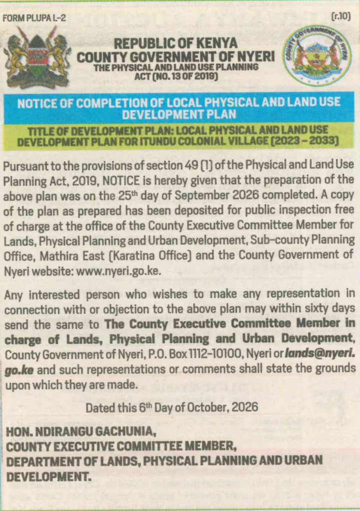 Itundu Colonial Village Local Physical and Land Use Development Plan (2023 – 2033)